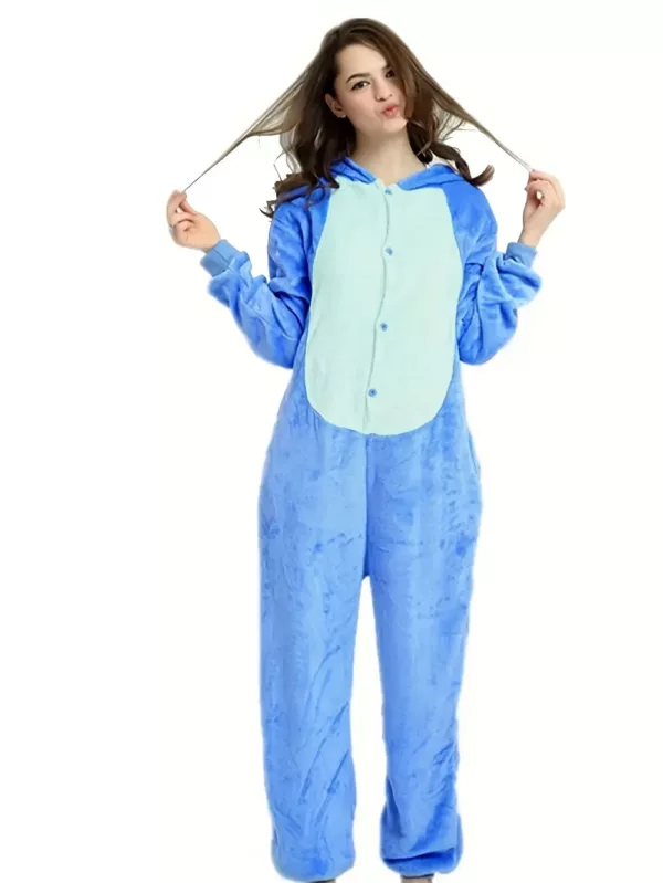 Pyjama combinaison Stitch adulte en polaire douce avec capuche – unisexe confortable