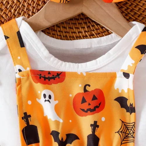 Tenue Halloween bébé fille – body citrouille avec jupe en tulle et foulard assorti