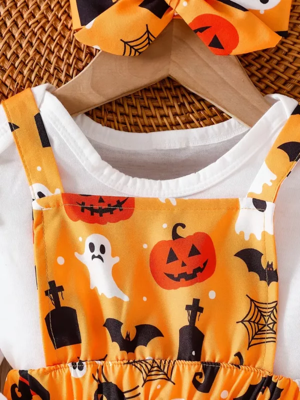 Tenue Halloween bébé fille – body citrouille avec jupe en tulle et foulard assorti