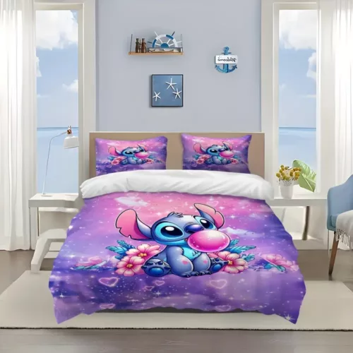 Parure de lit 3 pièces Stitch – housse de couette et taies d'oreiller douces