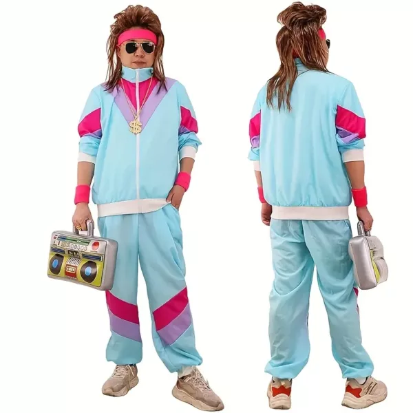Déguisement rétro années 80 complet – veste, pantalon, accessoires fluo fête