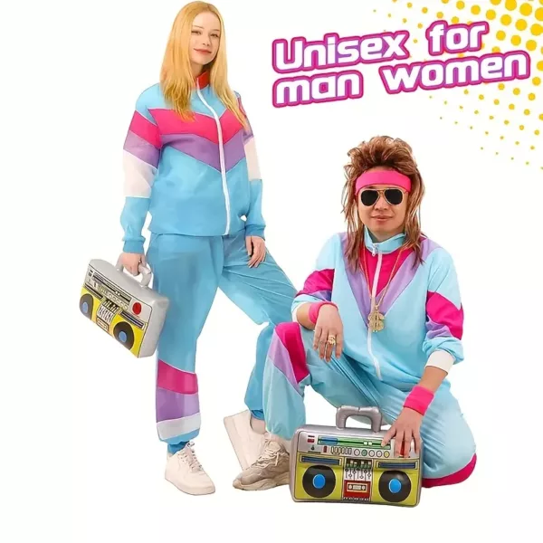 Déguisement rétro années 80 – combinaison de sport fluo avec accessoires fête