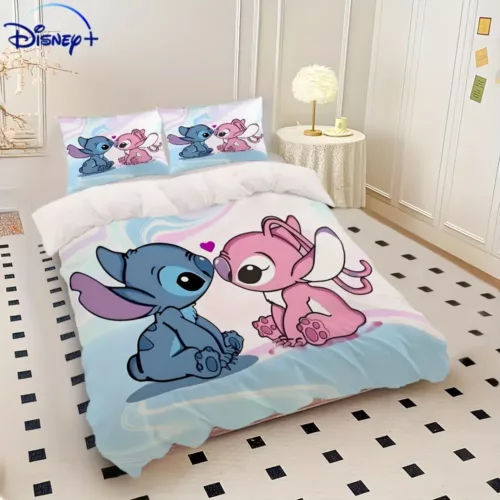 Parure de lit enfant 3 pièces motif Stitch et Angel – style dessin animé doux