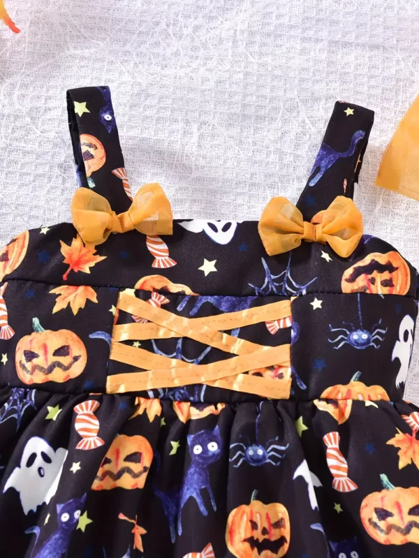 Robe bébé fille Halloween – citrouille imprimée avec chapeau de sorcière assorti