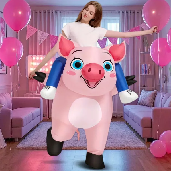Déguisement gonflable cochon rose avec roulettes – costume adulte original