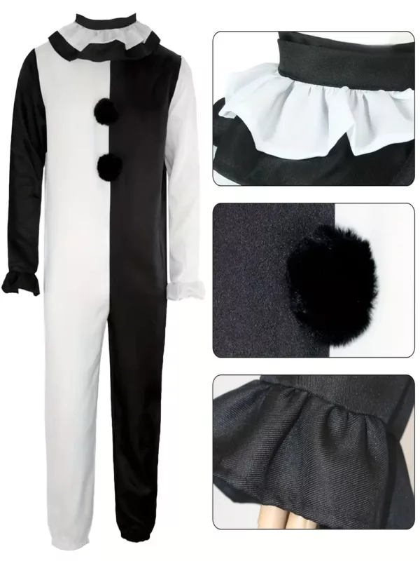 Costume de clown d’horreur pour homme – combinaison zippée avec visage sanglant