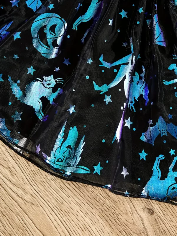Ensemble Halloween bébé fille 3 pièces – body imprimé, jupe pailletée et bandeau