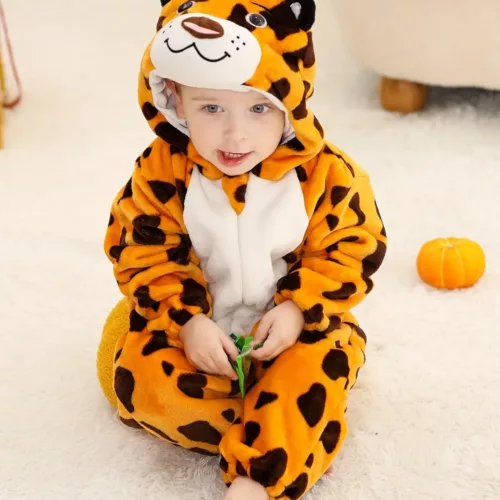 Combinaison bébé garçon motif léopard avec capuche – style tigre mignon