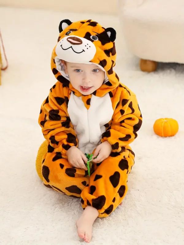 Combinaison bébé garçon motif léopard avec capuche – style tigre mignon