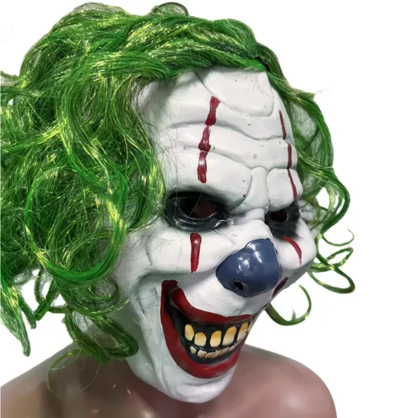 Masque clown effrayant en latex avec cheveux verts – accessoire Halloween adulte
