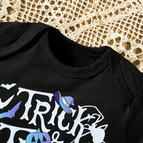 Ensemble Halloween bébé fille 3 pièces – body imprimé, jupe pailletée et bandeau