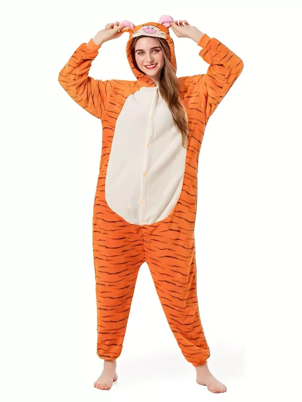 Combinaison pyjama tigre adulte en peluche – costume douillet pour cosplay et maison
