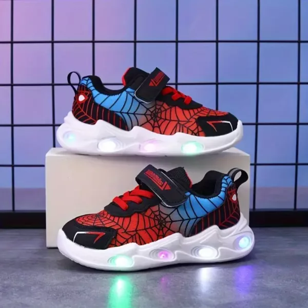 Baskets LED enfant en toile motif araignée – lumières intégrées rechargeables
