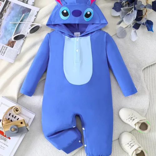 Barboteuse bébé Stitch Disney en polaire douce – pyjama chaud zippé