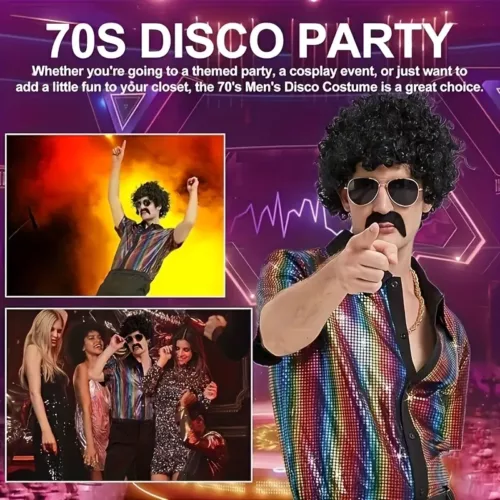 Déguisement disco garçon 70s – ensemble 5 pièces avec perruque et accessoires
