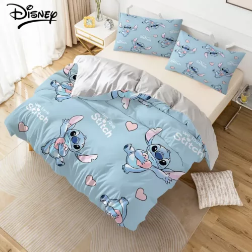 Housse de couette Stitch 3 pièces en polyester doux – thème anime lavable