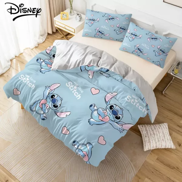 Housse de couette Stitch 3 pièces en polyester doux – thème anime lavable