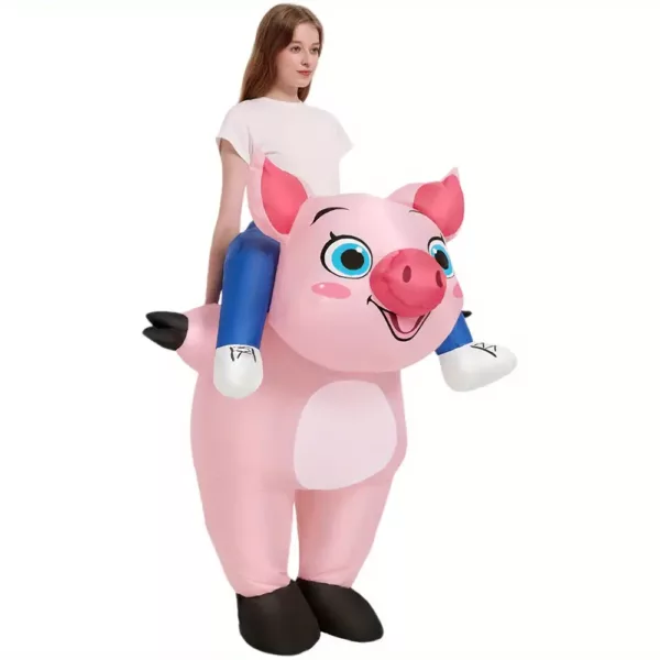 Déguisement gonflable cochon rose avec roulettes – costume adulte original