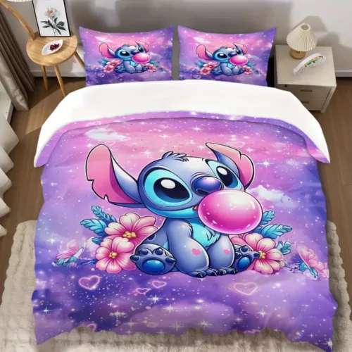 Parure de lit 3 pièces Stitch – housse de couette et taies d'oreiller douces