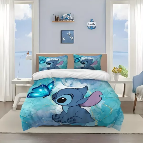 Parure de lit 3 pièces Lilo & Stitch – Housse de couette + taies d’oreiller motif cartoon