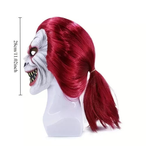 Masque de clown réaliste avec cheveux ondulés – latex effrayant pour Halloween