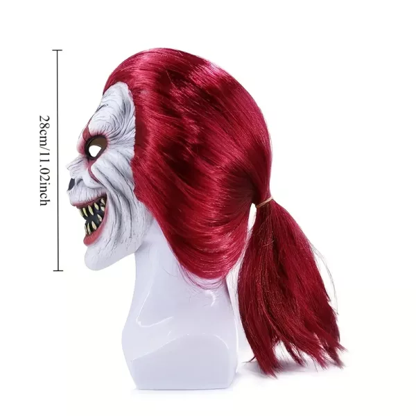 Masque de clown réaliste avec cheveux ondulés – latex effrayant pour Halloween