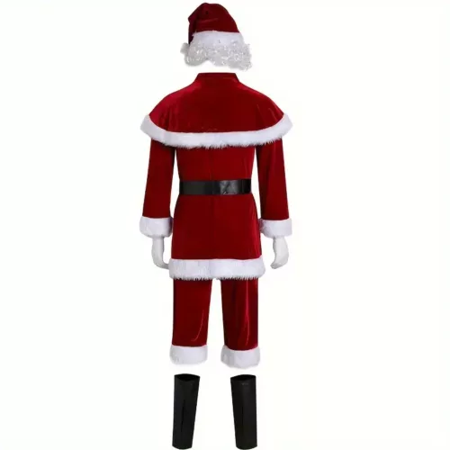 Costume complet Père Noël homme 9 pièces avec barbe, perruque et accessoires