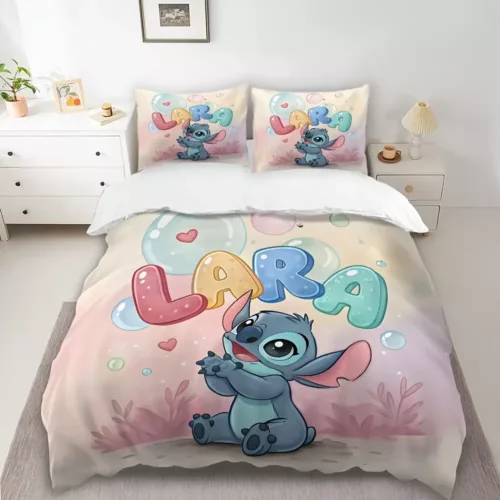 Parure de lit 3 pièces Lilo & Stitch - housse de couette douce et taies d'oreiller