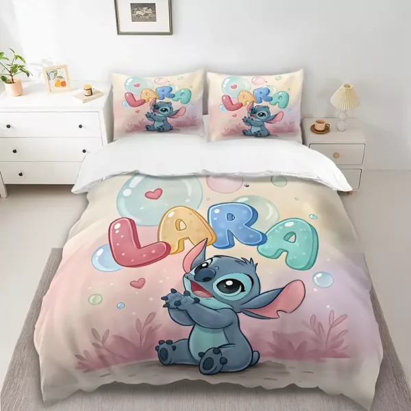 Parure de lit 3 pièces Lilo & Stitch - housse de couette douce et taies d'oreiller