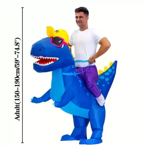 Costume dinosaure gonflable avec lunettes de soleil Bleues – effet garanti