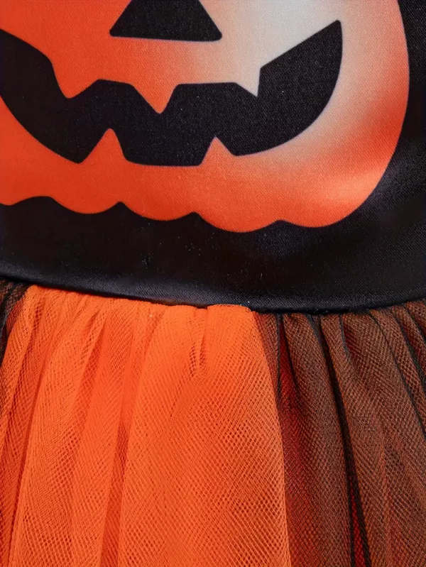 Robe princesse Halloween fille – costume citrouille avec jupe tutu et serre-tête
