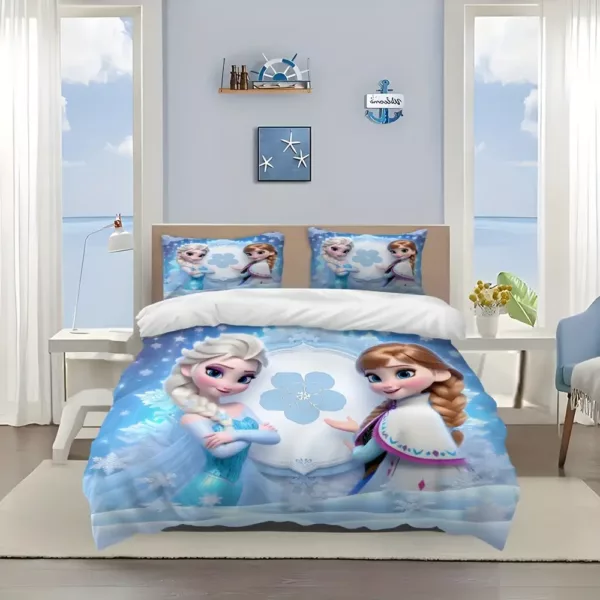 Parure de lit 3 pièces motif Reine des Neiges – housse douce + 2 taies