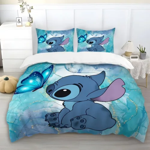 Parure de lit 3 pièces Lilo & Stitch – Housse de couette + taies d’oreiller motif cartoon
