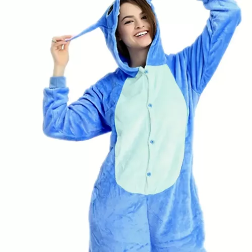 Pyjama combinaison Stitch adulte en polaire douce avec capuche – unisexe confortable