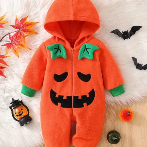 Combinaison bébé Halloween citrouille à capuche – douce et confortable