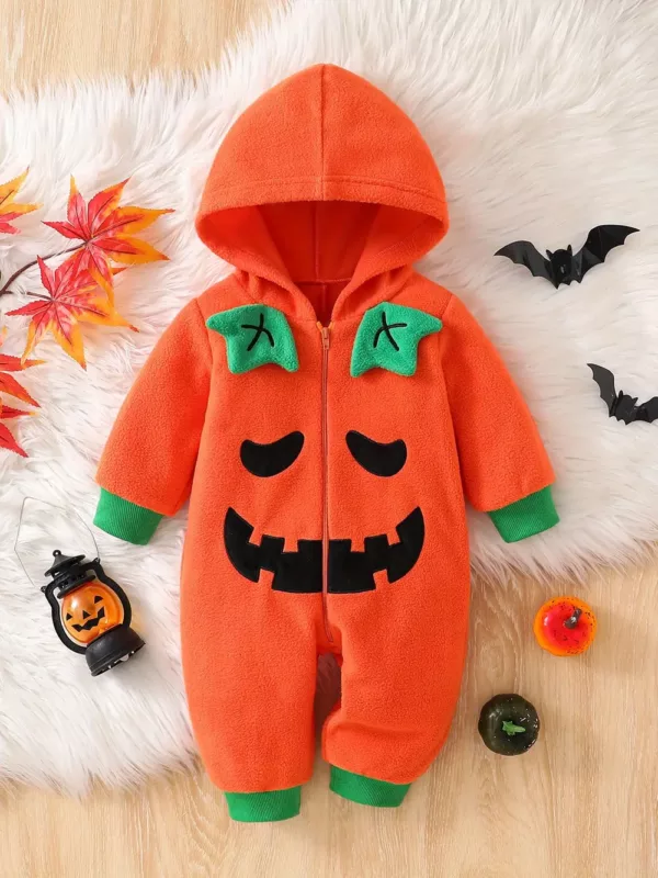 Combinaison bébé Halloween citrouille à capuche – douce et confortable