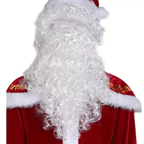Costume complet Père Noël homme 9 pièces avec barbe, perruque et accessoires