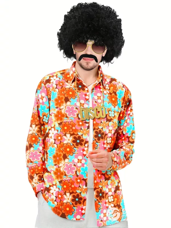 Déguisement disco homme années 70 avec costume, perruque, barbe et accessoires