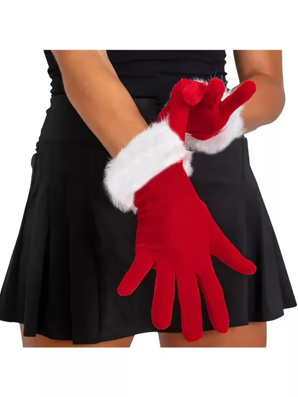 Ensemble accessoires Père Noël femme – cape à capuche, chapeau et gants
