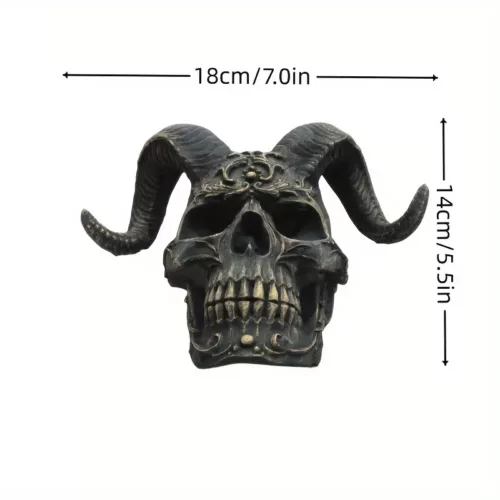 Statue crâne décorative style gothique en résine – objet d’art macabre