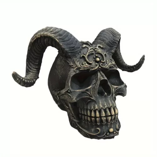 Statue crâne décorative style gothique en résine – objet d’art macabre