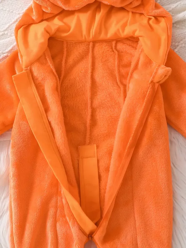 Combinaison bébé en peluche citrouille avec capuche – déguisement doux Halloween