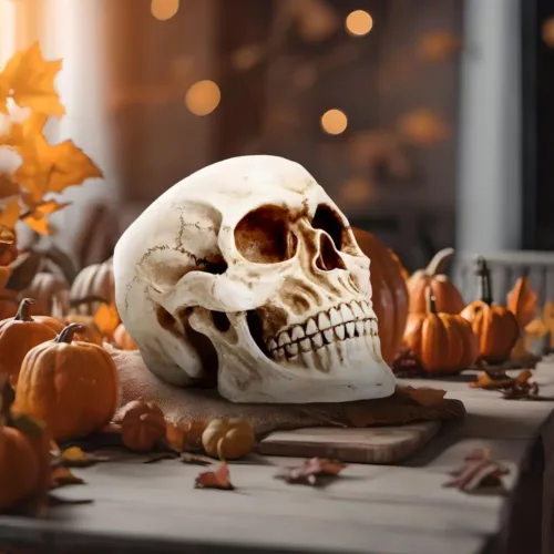 Crâne décoratif réaliste pour Halloween – accessoire effrayant en résine