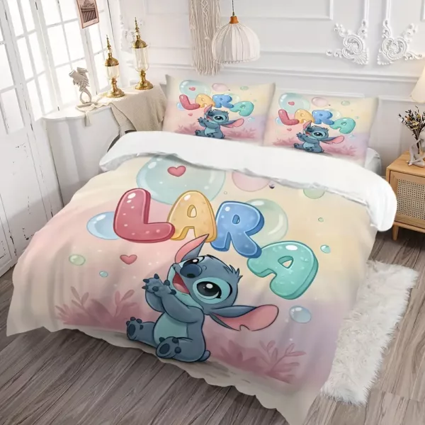Parure de lit 3 pièces Lilo & Stitch - housse de couette douce et taies d'oreiller