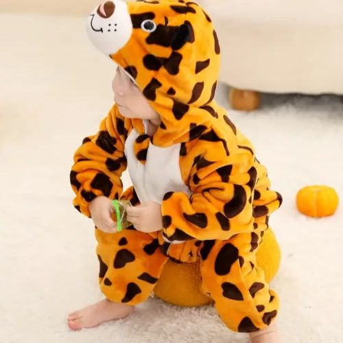 Combinaison bébé garçon motif léopard avec capuche – style tigre mignon