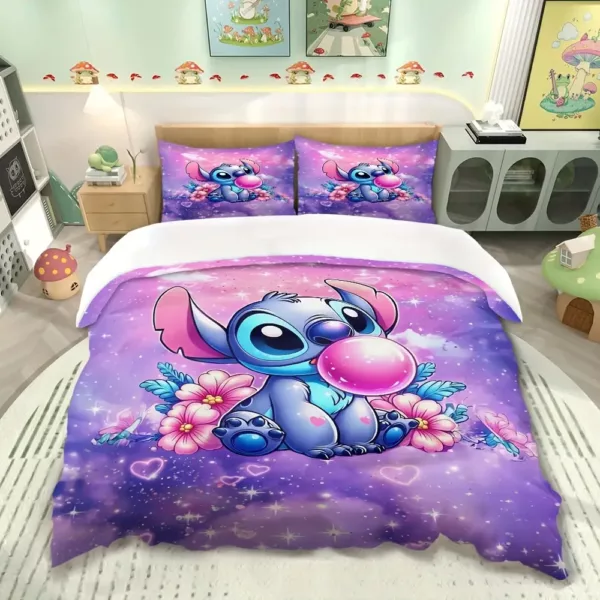 Parure de lit 3 pièces Stitch – housse de couette et taies d'oreiller douces
