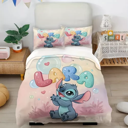 Parure de lit 3 pièces Lilo & Stitch - housse de couette douce et taies d'oreiller