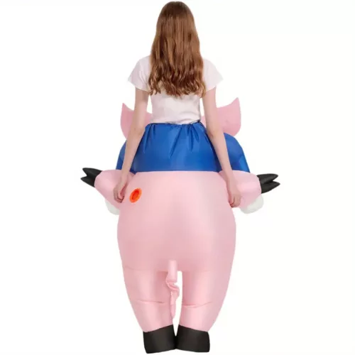 Déguisement gonflable cochon rose avec roulettes – costume adulte original