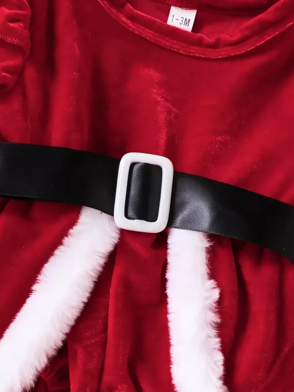 Robe bébé Noël en peluche chaude avec manches longues et bonnet assorti
