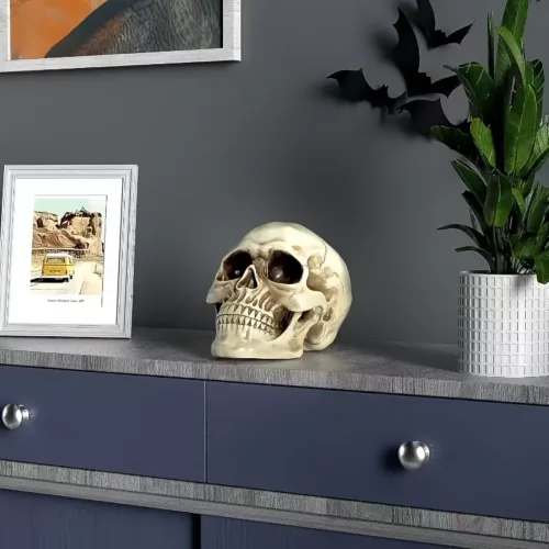 Crâne décoratif en résine – accessoire d’Halloween et fête des Morts